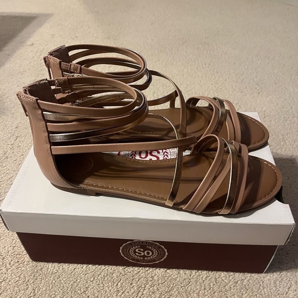 SO Authentic American Heritage Blush Gladiator Sandals with Ankle Wrap